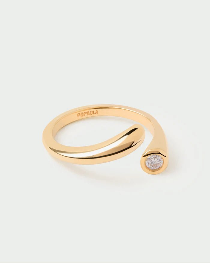 Anillo abierto Caramelle — Plata de ley con baño de oro y circonita blanca — ROUCLÊ Maison Contemporaine