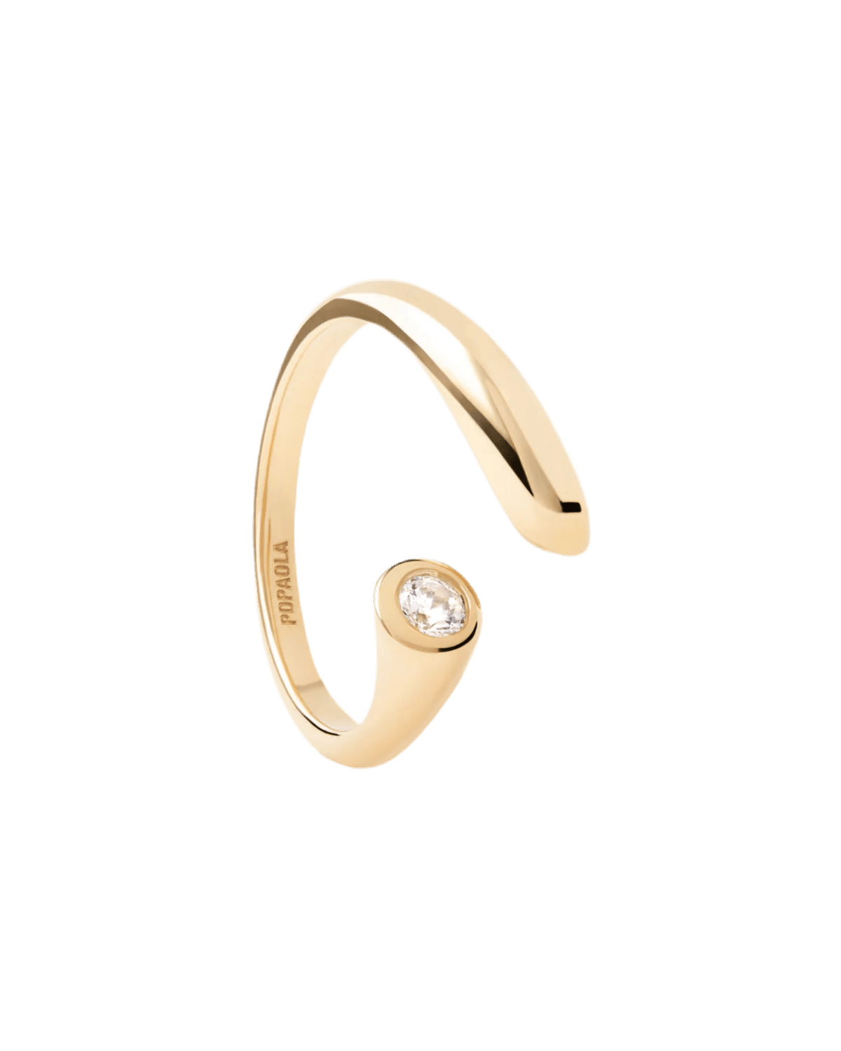 Anillo abierto Caramelle — Plata de ley con baño de oro y circonita blanca — ROUCLÊ Maison Contemporaine