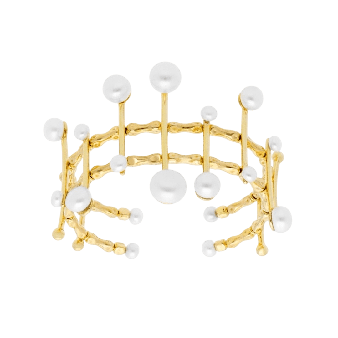 Brazalete CROWN — perlas naturales en plata 925 bañada en oro 18K — ROUCLÊ Maison Contemporaine