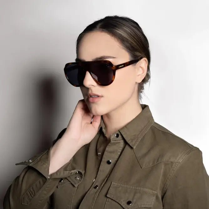 Gafas de sol FARRAH — Acetato italiano y lentes espejo (havana / negro) — ROUCLÊ Maison Contemporaine