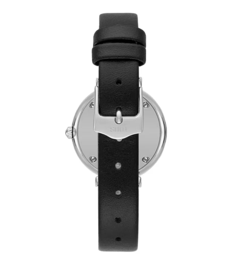 Les Classiques — Reloj con diamantes 0,49 ct y correa de piel negra — ROUCLÊ Maison Contemporaine
