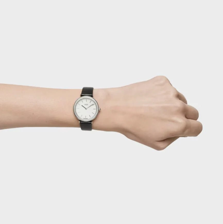 Les Classiques — Reloj con diamantes 0,49 ct y correa de piel negra — ROUCLÊ Maison Contemporaine