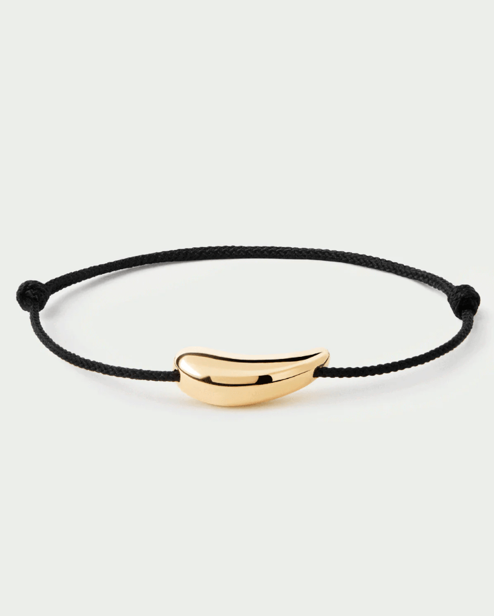 Pulsera de cordón Orbit — Gota dorada sobre hilo negro ajustable — ROUCLÊ Maison Contemporaine