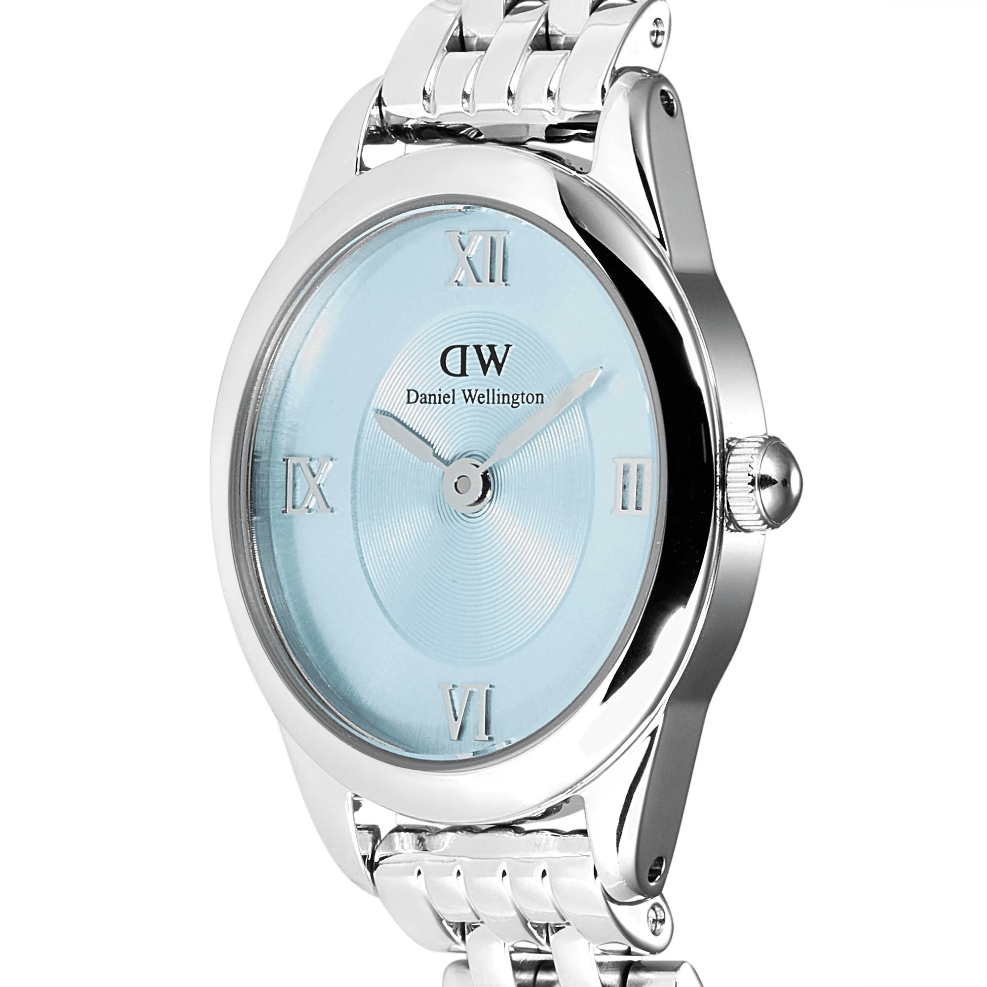Reloj Ophelia Mini — Esfera Arctic / Azul hielo y brazalete metálico plata — ROUCLÊ Maison Contemporaine