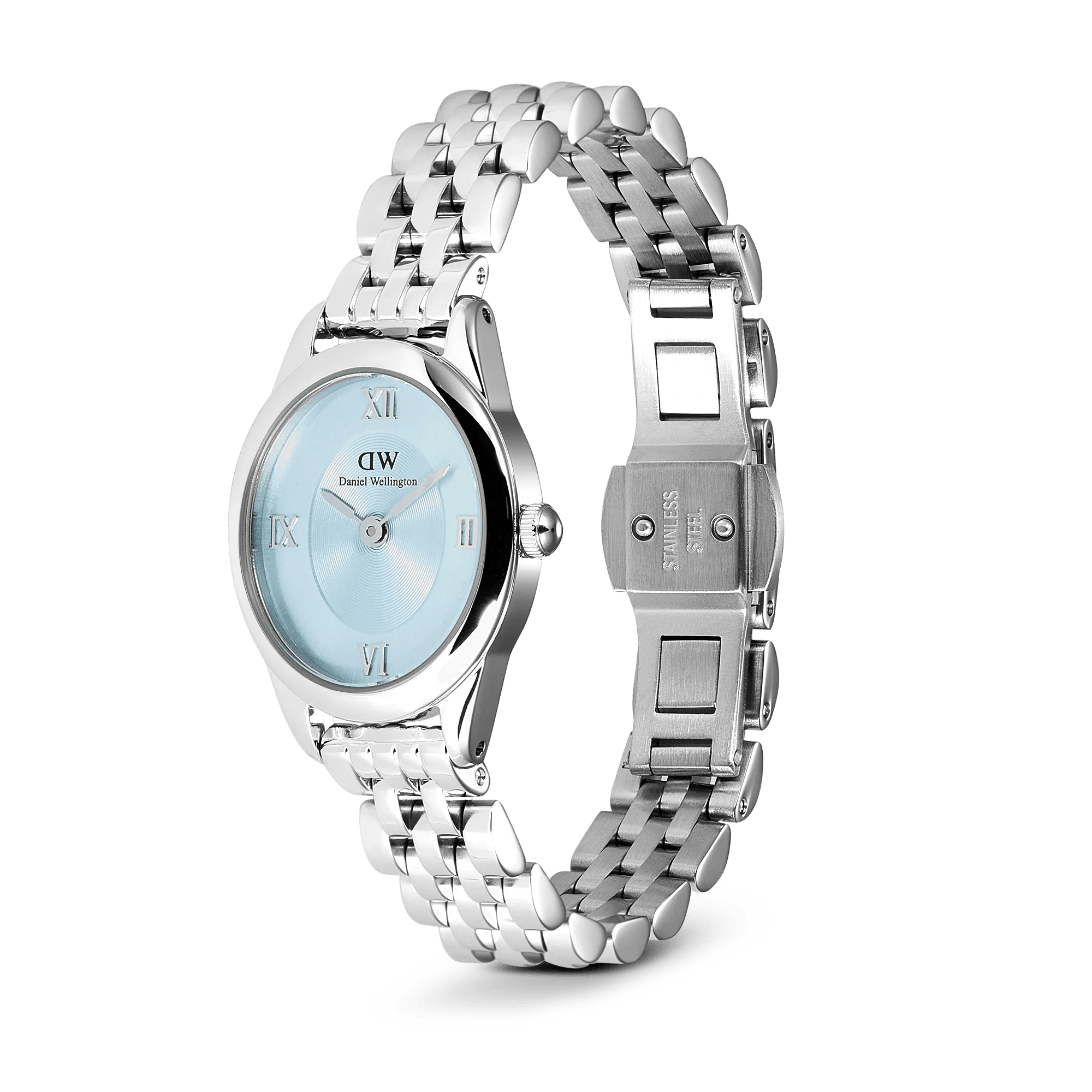 Reloj Ophelia Mini — Esfera Arctic / Azul hielo y brazalete metálico plata — ROUCLÊ Maison Contemporaine
