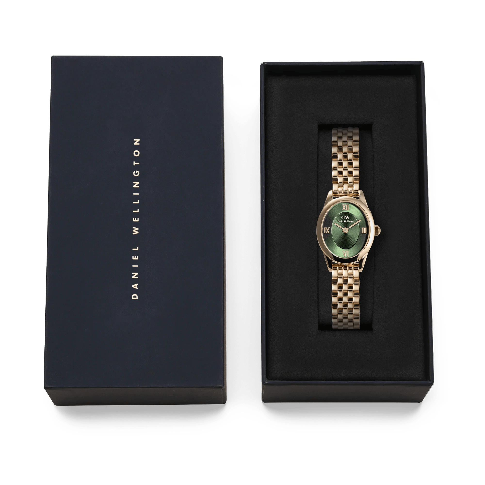 Reloj Ophelia Mini — Esfera verde y brazalete metálico en oro / oro rosa — ROUCLÊ Maison Contemporaine
