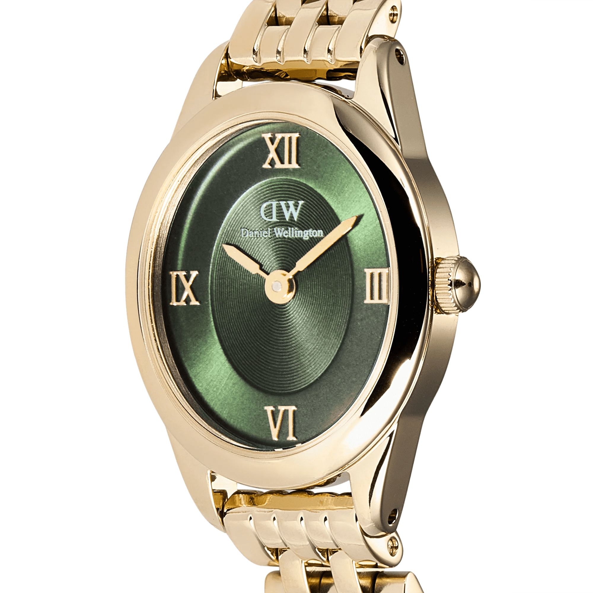Reloj Ophelia Mini — Esfera verde y brazalete metálico en oro / oro rosa — ROUCLÊ Maison Contemporaine