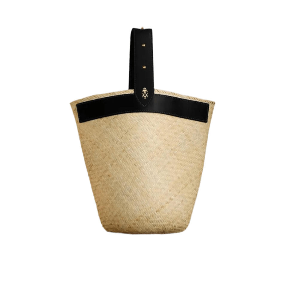 Sac Borneo — Bolso de palma con asa de cuero negro — ROUCLÊ Maison Contemporaine