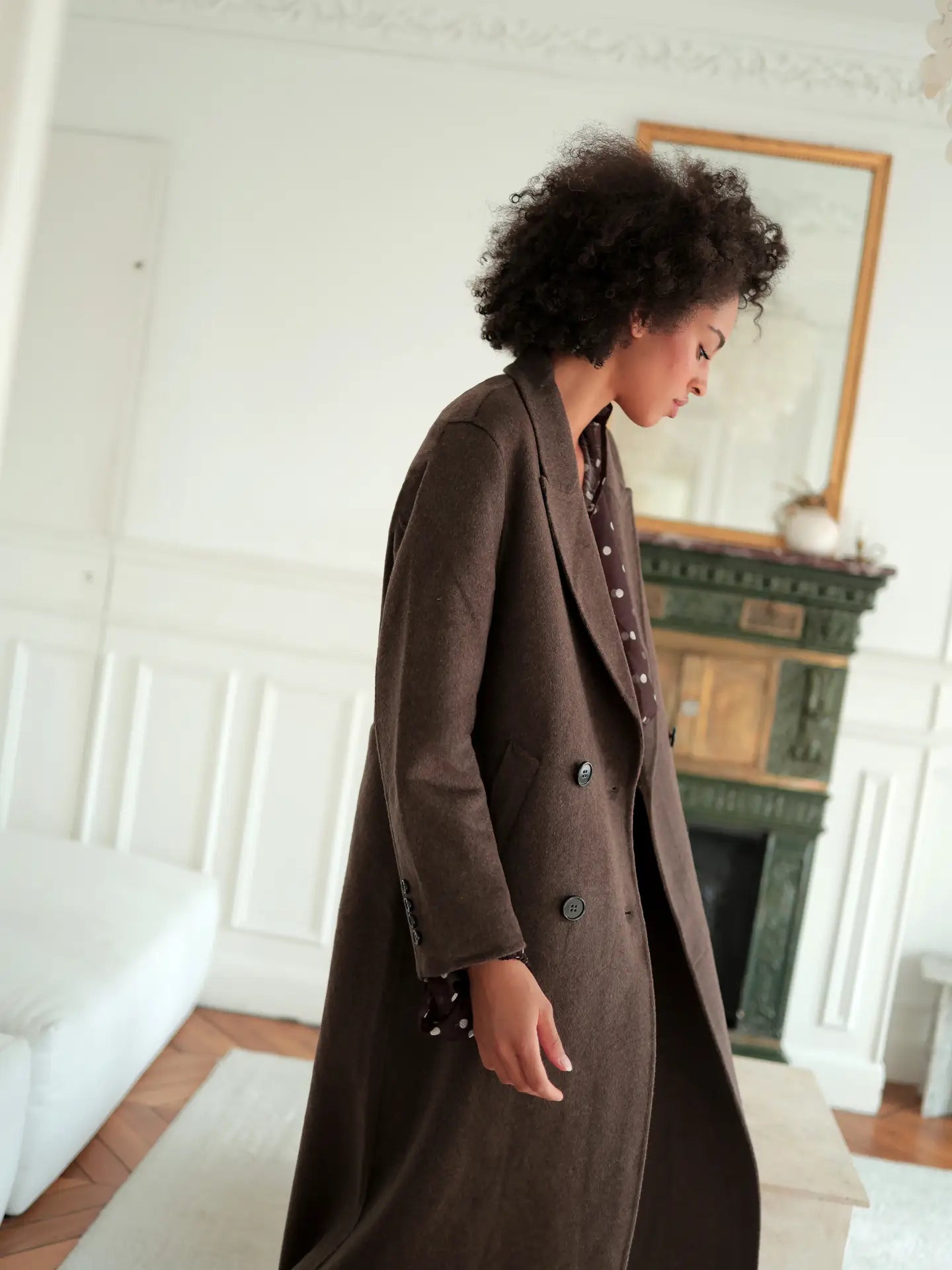 Abrigo largo con doble botonadura — 100% lana — ROUCLÊ Maison Contemporaine