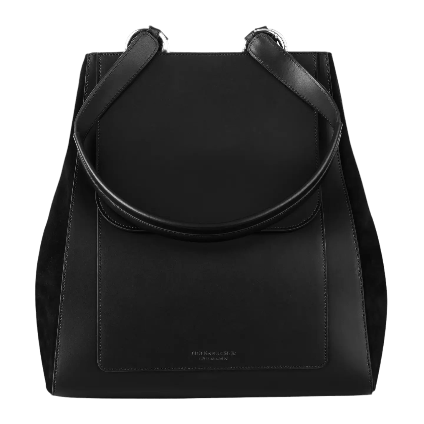 Bolso de piel negra — Detalles metálicos en plata — ROUCLÊ Maison Contemporaine