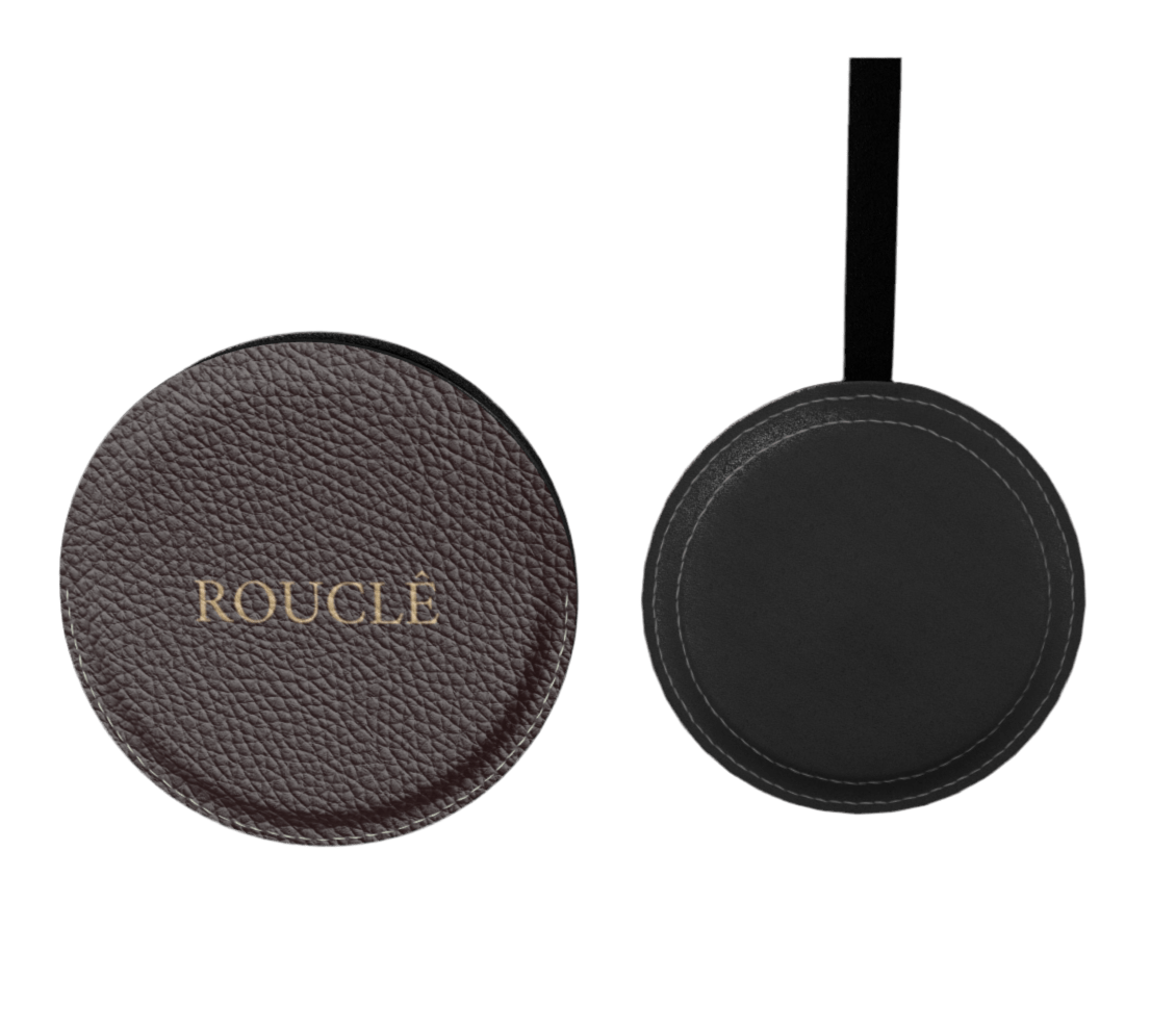 Espejo compacto ROUCLÊ Édition Limitée, en piel marrón profundo — ROUCLÊ Maison Contemporaine