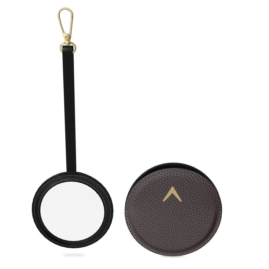 Espejo compacto ROUCLÊ Édition Limitée, en piel marrón profundo — ROUCLÊ Maison Contemporaine
