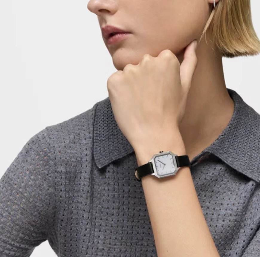 Les Classiques — Reloj con diamantes 0,40 ct y correa de piel negra — ROUCLÊ Maison Contemporaine