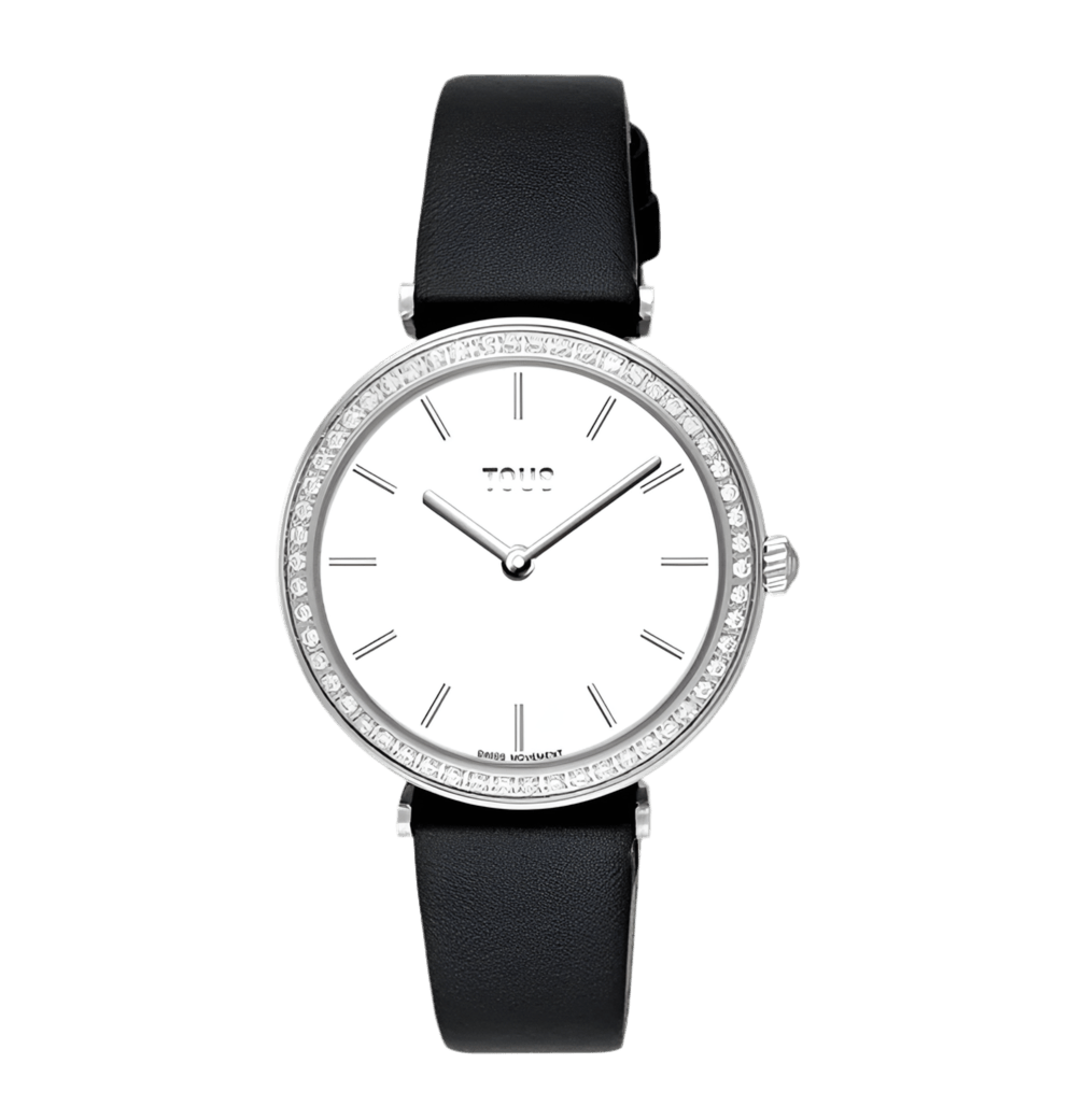 Les Classiques — Reloj con diamantes 0,49 ct y correa de piel negra — ROUCLÊ Maison Contemporaine