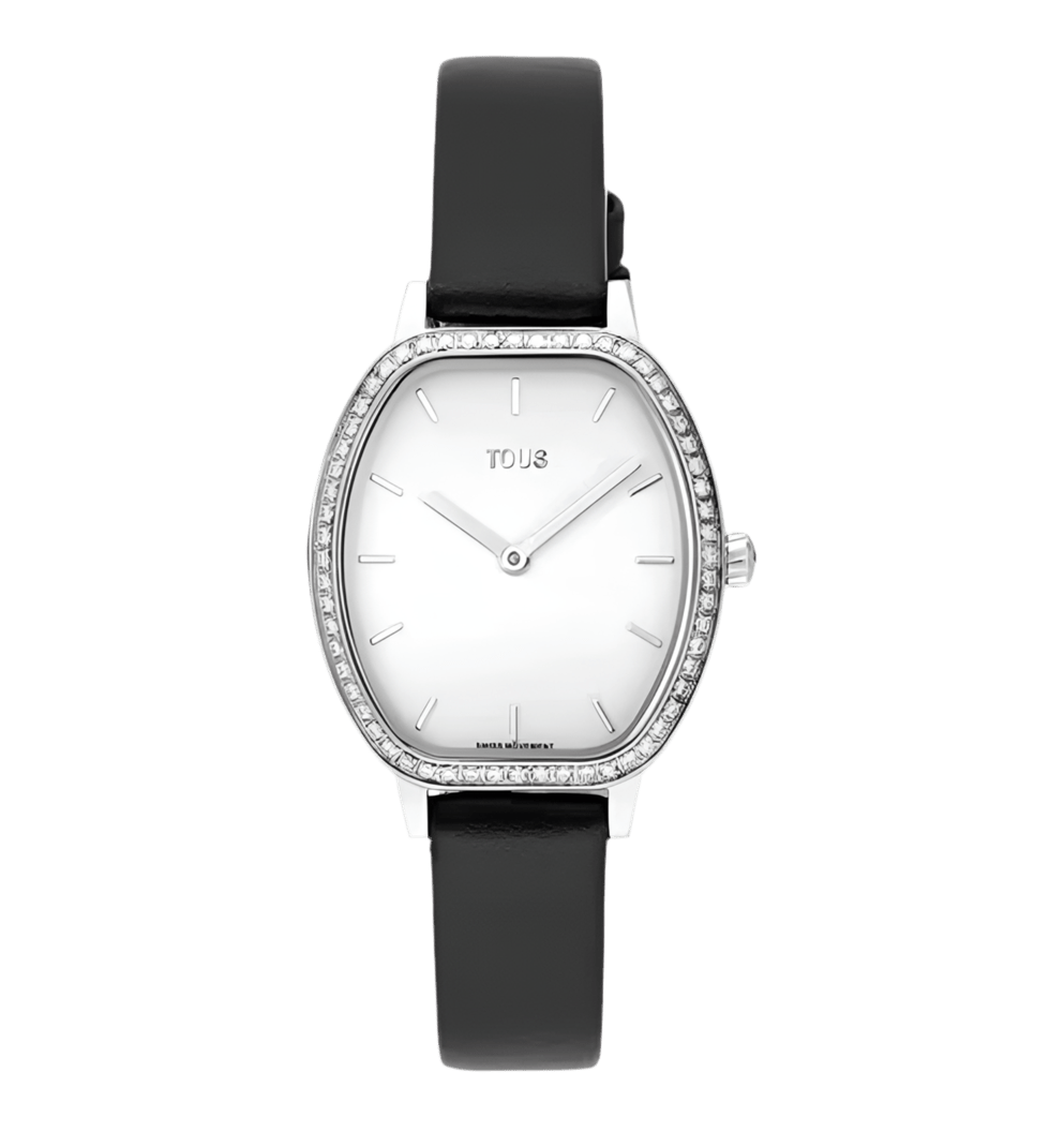Les Classiques — Reloj con diamantes 0,54 ct y correa de piel negra — ROUCLÊ Maison Contemporaine