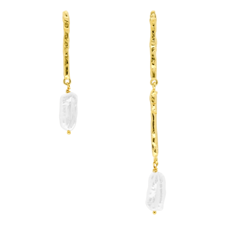 Pendientes asimétricos con perlas — Plata bañada en oro 18 kt — ROUCLÊ Maison Contemporaine