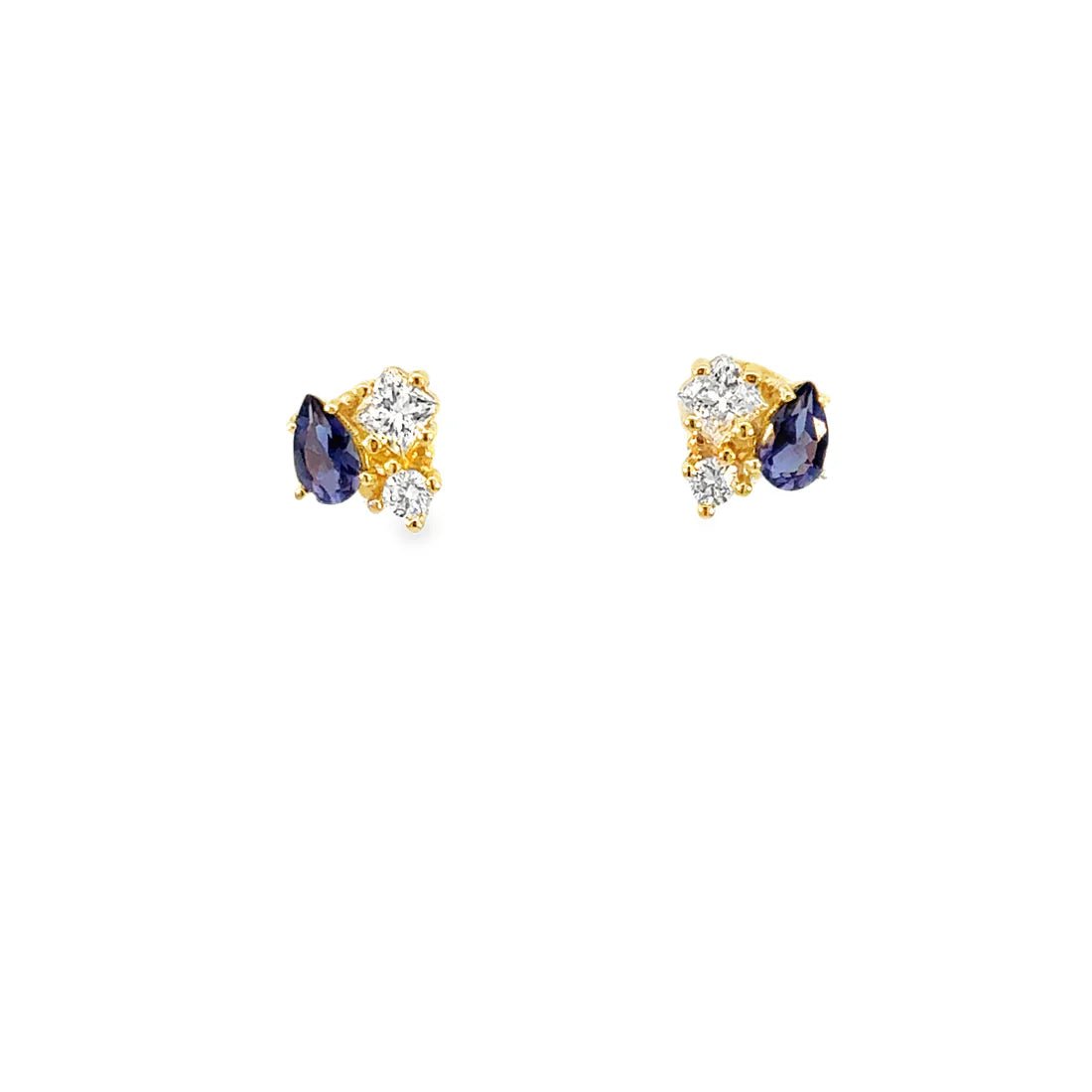 Pendientes Lía — en oro 9K con diamantes lab & iolitas — ROUCLÊ Maison Contemporaine