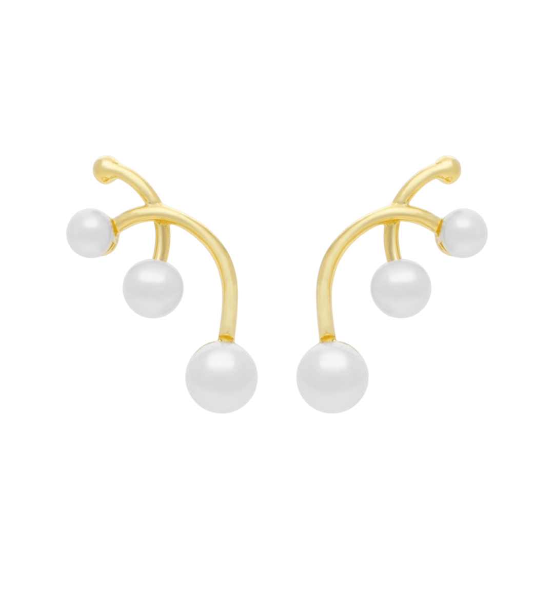 Pendientes trepadores con perlas — Plata bañada en oro 18 kt — ROUCLÊ Maison Contemporaine