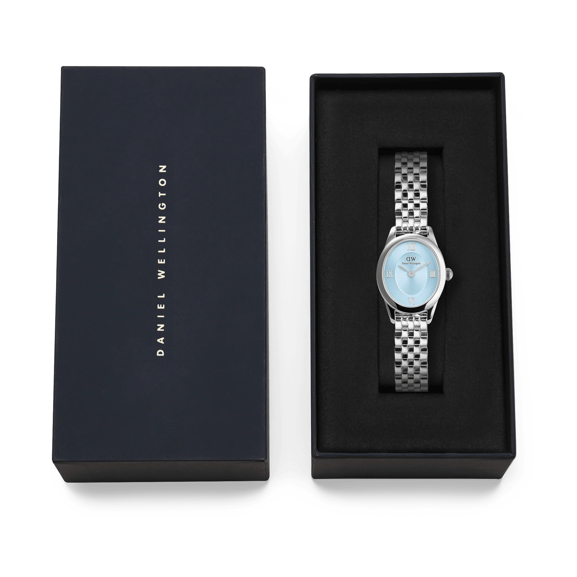 Reloj Ophelia Mini — Esfera Arctic / Azul hielo y brazalete metálico plata — ROUCLÊ Maison Contemporaine
