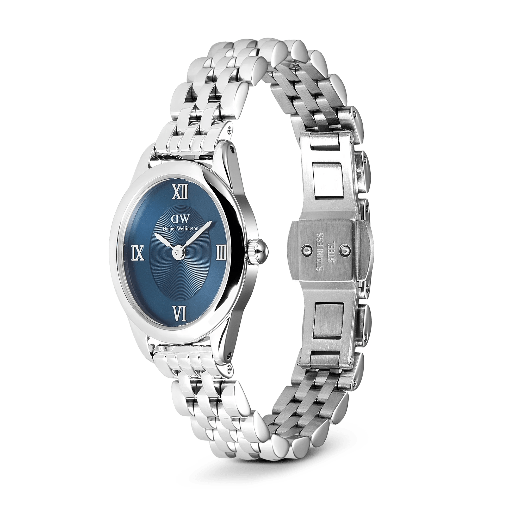 Reloj Ophelia Mini — Esfera Arctic / Azul hielo y brazalete metálico plata — ROUCLÊ Maison Contemporaine