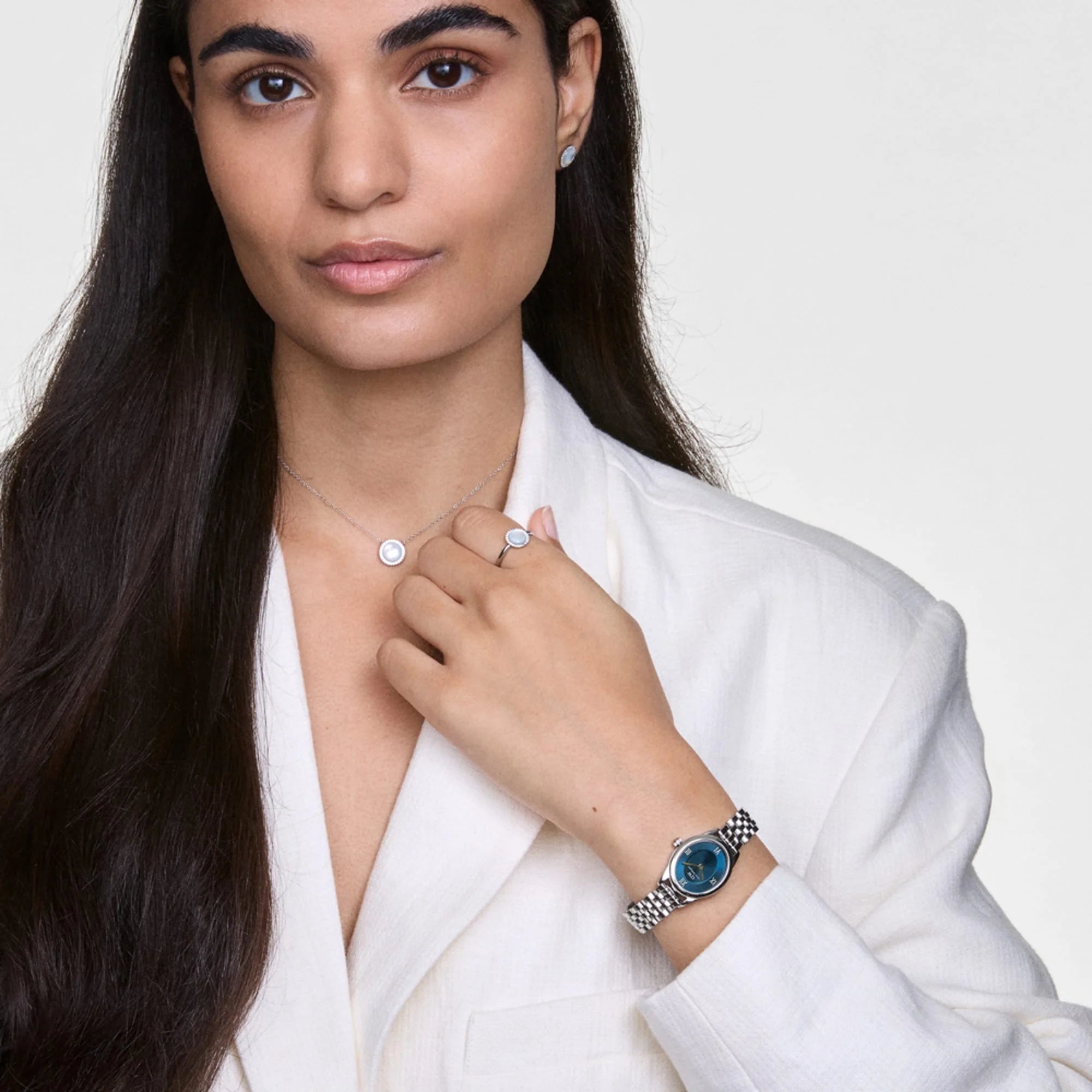 Reloj Ophelia Mini — Esfera Arctic / Azul hielo y brazalete metálico plata — ROUCLÊ Maison Contemporaine