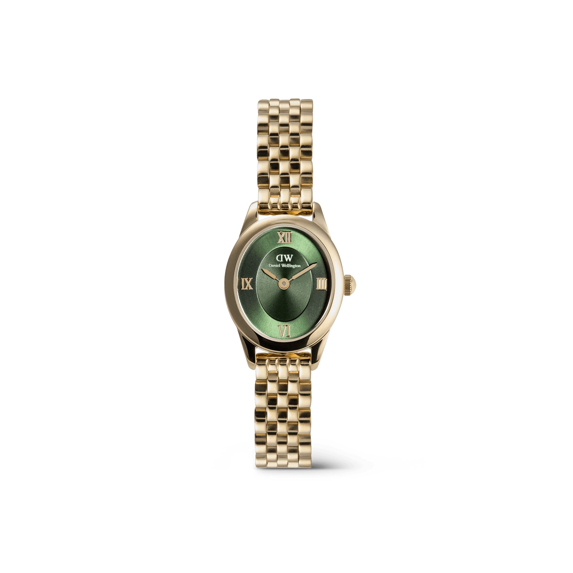 Reloj Ophelia Mini — Esfera verde y brazalete metálico en oro / oro rosa — ROUCLÊ Maison Contemporaine