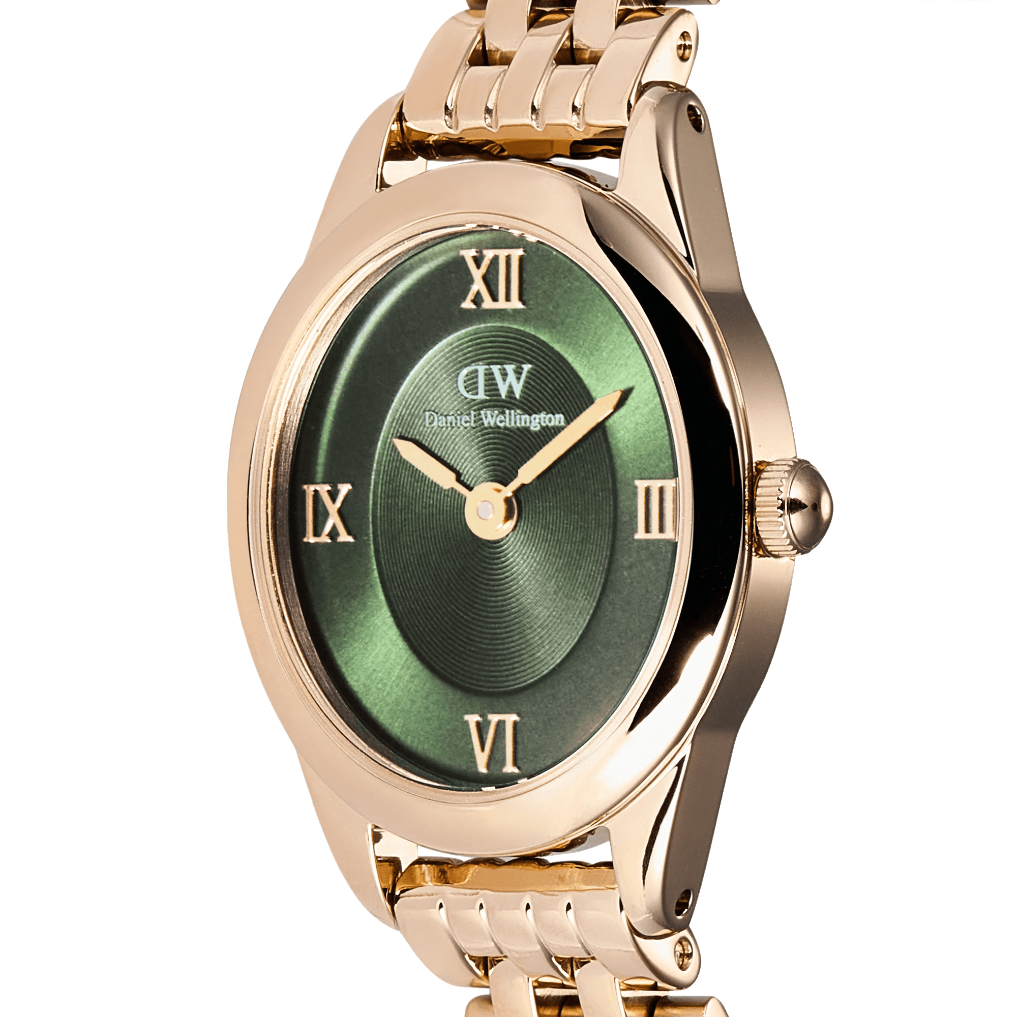 Reloj Ophelia Mini — Esfera verde y brazalete metálico en oro / oro rosa — ROUCLÊ Maison Contemporaine
