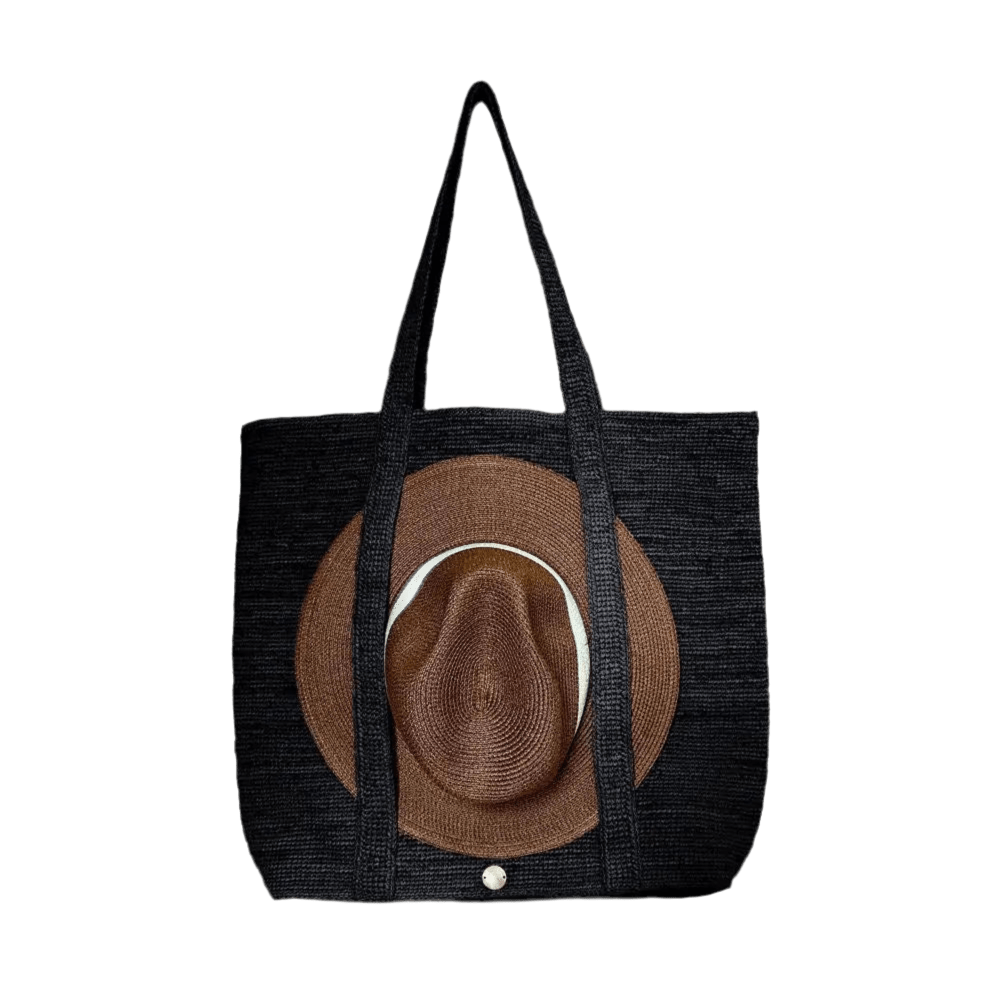 Sac Parakalo – Negro — Bolso porta - sombreros de rafia natural tejido a mano — ROUCLÊ Maison Contemporaine