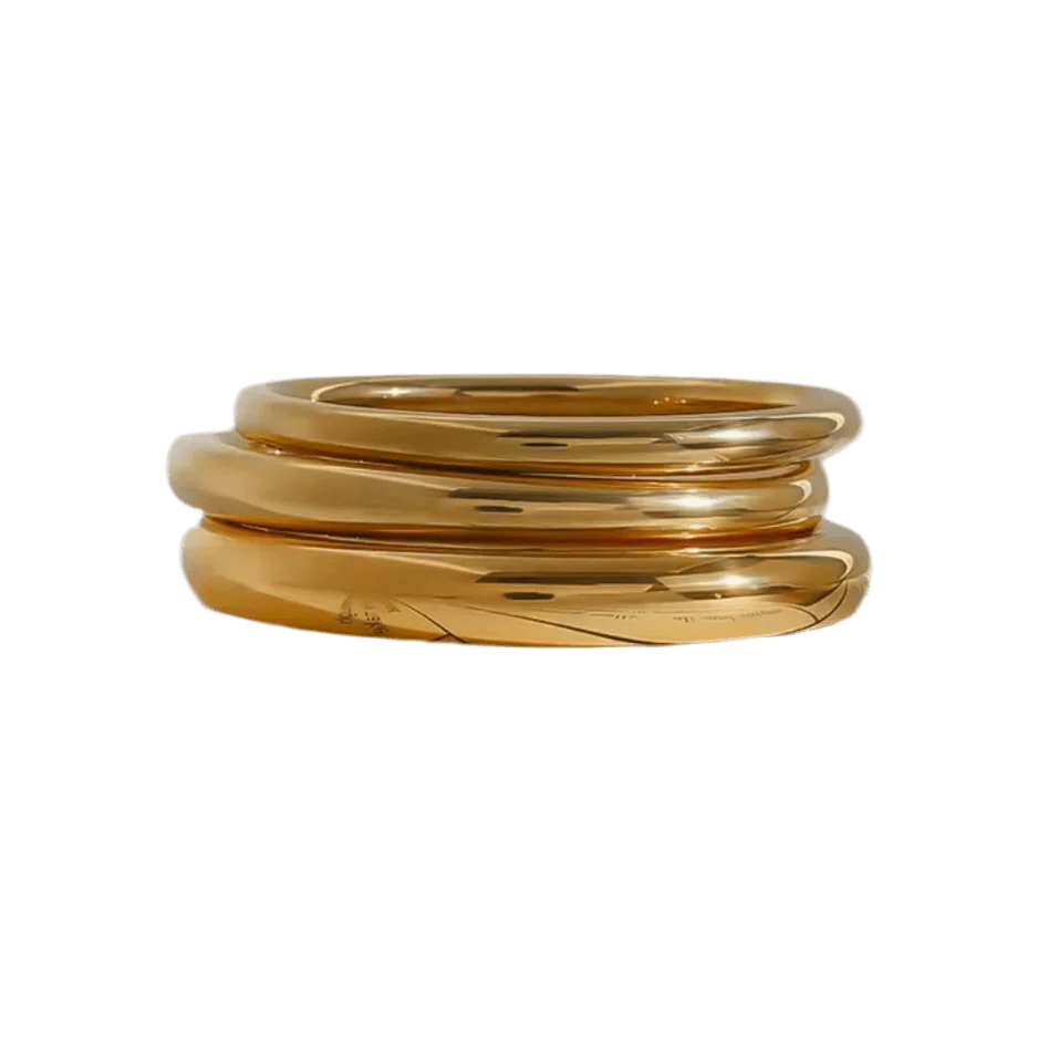 Trinity Bangles — Set de 3 aros dorados de acero — ROUCLÊ Maison Contemporaine